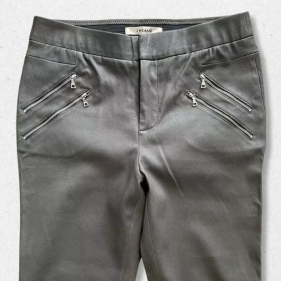 J Brand Claudette Stretch Lambskin Leather Moto Pants-Granite-Women US Size 6 - Picture 3 of 15